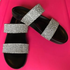 Steve Madden Cindy Silver Jewel Strap Slides 7.5
